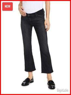 Maternity Crop Bootcut Jeans Lightweight Super Stretch Denim Elastic Waist
